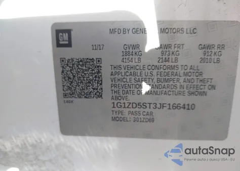 2018 Chevrolet Malibu Lt из США, поврежденный, VIN 1G1ZD5ST3JF166410